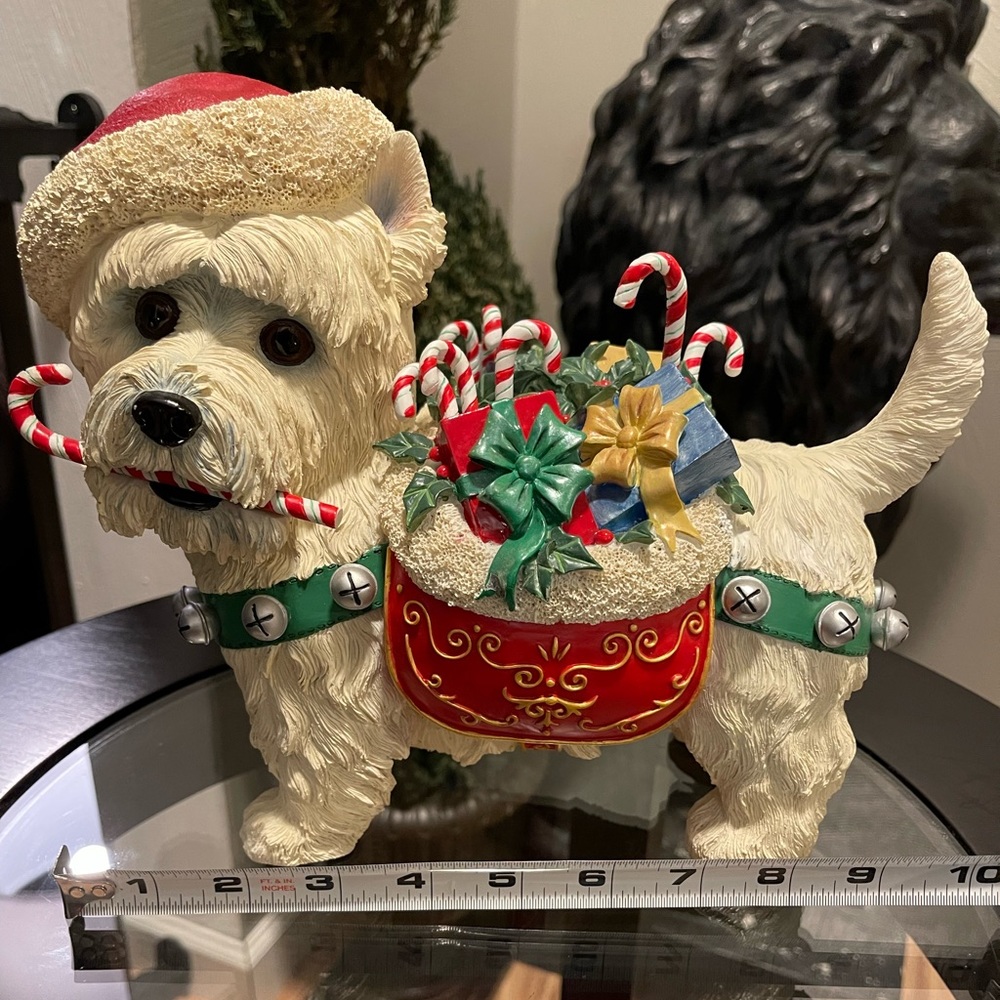 Christmas Danbury Mint Westie with candy canes & sleigh bells.A Westie Christmas